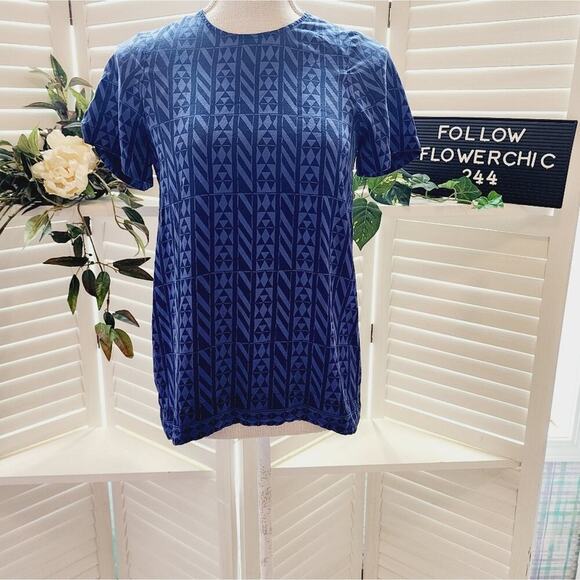 MADEWELL 100% SILK BLUE GEOMETRIC BLOUSE SIZE XS - Picture 1 of 6